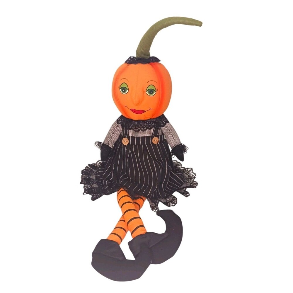 Vtg Sweet Street Halloween Primitive Pumpkin Head Girl Doll Shelf Sitter Decor